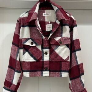 🆕 Cropped Shacket - Burgundy & White Plaid - Size Small